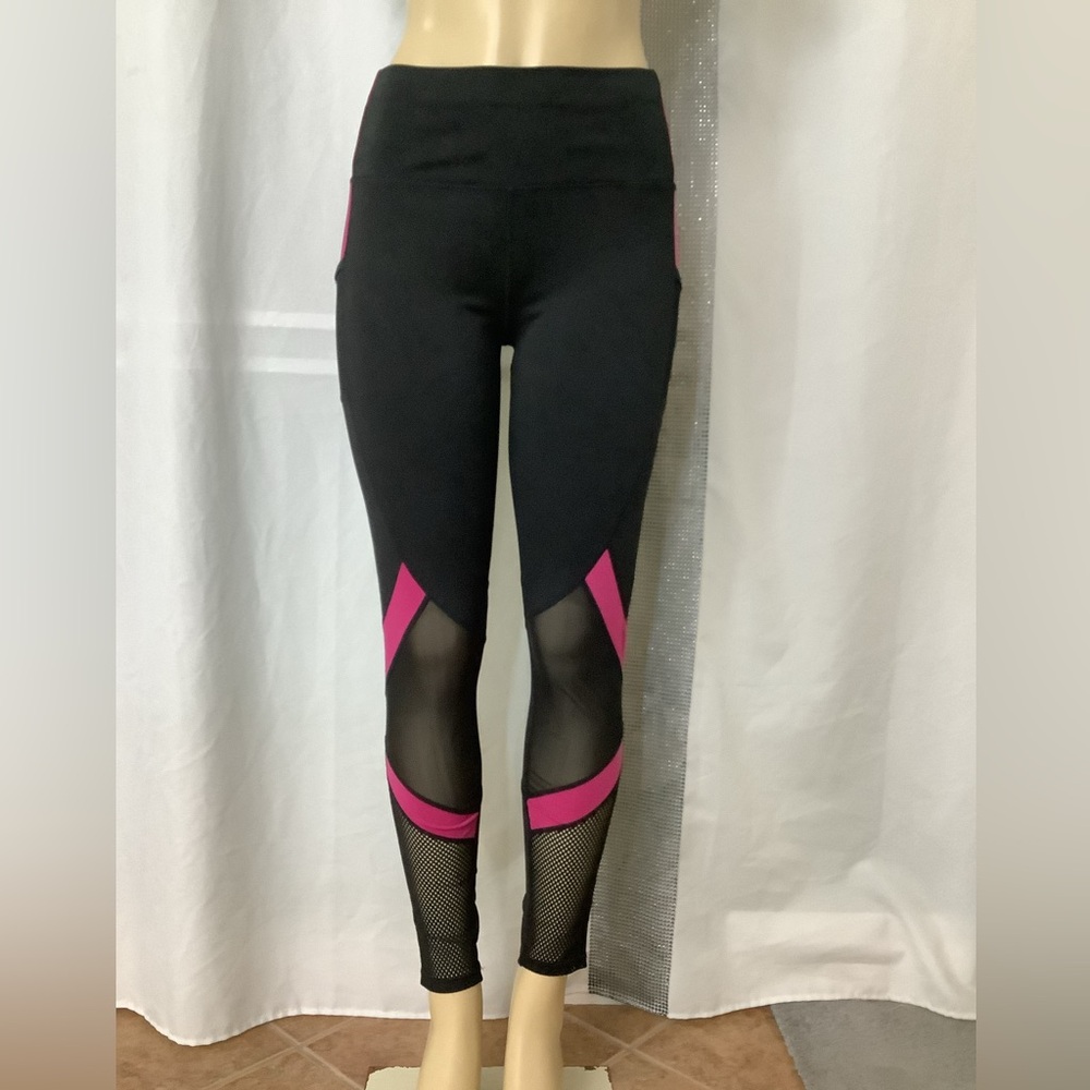 Black and Pink Mesh Leggings S/M